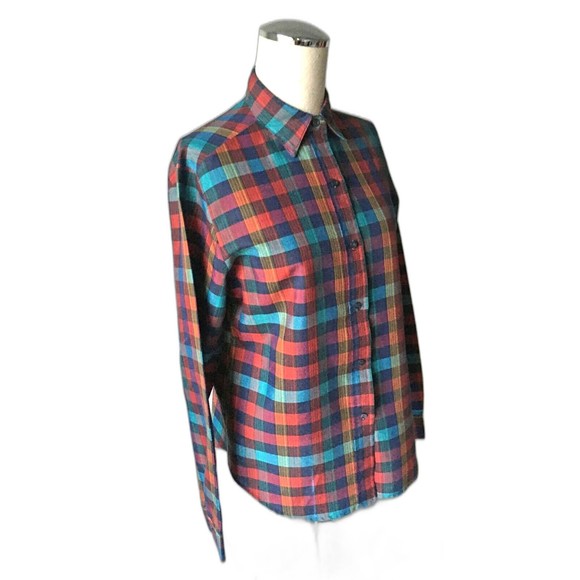 Miss B Jewel Tone Red Teal Plaid Long Sleeve Button-Front Shirt - Size 11/12 - Picture 1 of 9